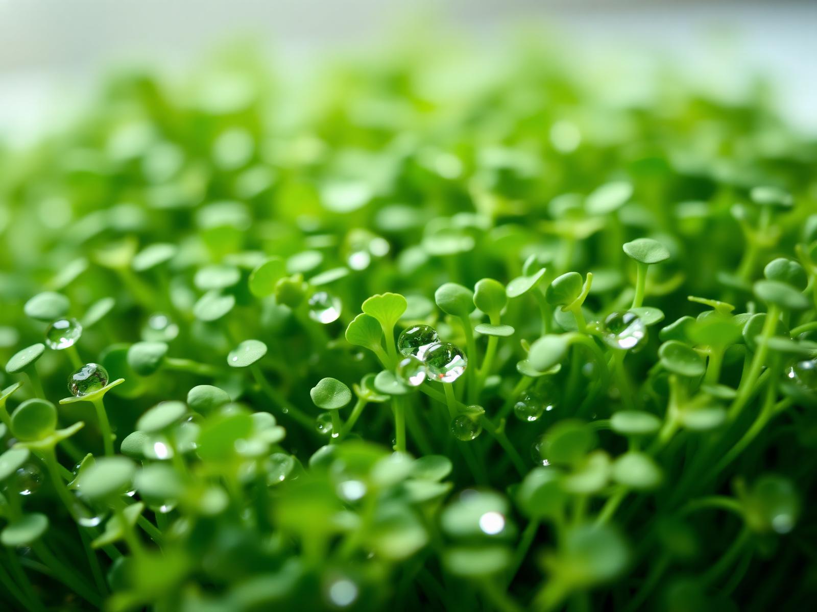 Freshly harvested microgreens with dew drops
